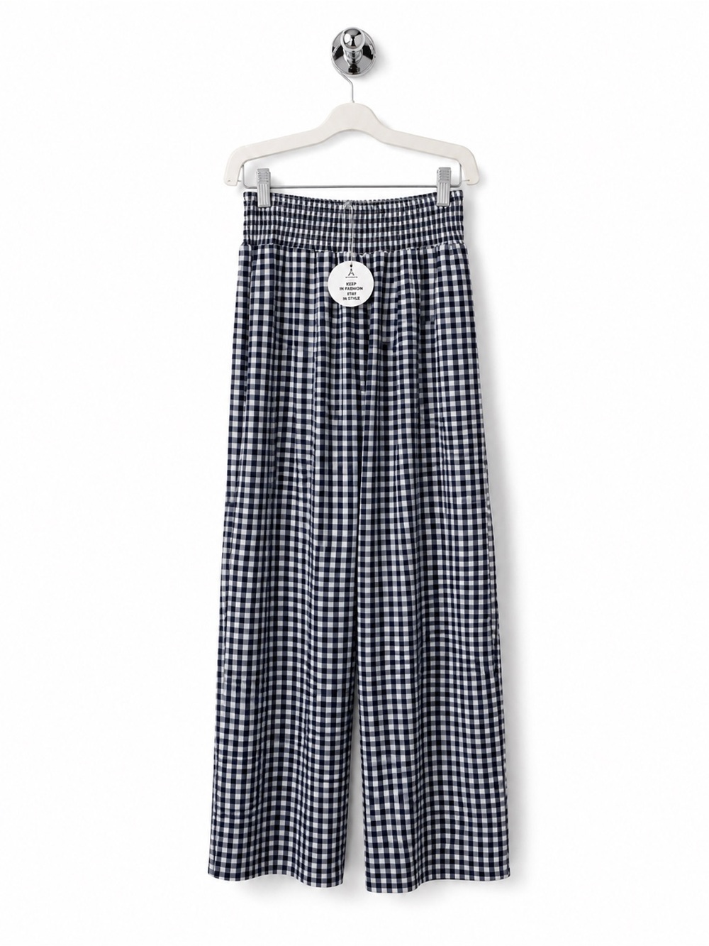ANRABESS  Striped Gingham Wide Leg Palazzo Pants with Pockets